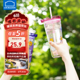 乐扣乐扣（LOCK&LOCK）家居馆  玻璃杯女耐高温水杯吸管带盖高硼硅杯子双层大容量咖啡杯 紫罗兰 620ml