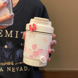尚野优品 郁金香保温杯女士吸管杯成人316不锈钢小巧咖啡杯学生儿童水杯高颜值孕产妇便携式喝水杯子 316蝴蝶花400ml咖啡杯+立体贴纸款式随机