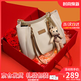 viney新款包包女包牛皮托特包大容量手提包生日礼物送女友老婆 【米白折叠礼盒装】实用轻奢大包