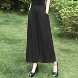 芬伶2025年最新款夏季棉麻女裤九分裤宽松显瘦休闲纯色亚麻阔腿裤女 黑色--九分裤 L 【106-120斤】