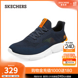 斯凯奇（Skechers）夏季男鞋新款轻便一脚蹬透气网面休闲运动跑步鞋百搭慢跑鞋 海军蓝色/橘色/210281-NVOR 39.5