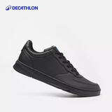 迪卡侬板鞋男秋透气低帮仿皮休闲鞋防泼水小白鞋黑色运动鞋5411495