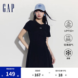 Gap女装夏季UPF50+防晒连衣裙透气凉感不对称A字裙512502 黑色 S (160/80A)亚洲尺码