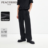 太平鸟男装休闲裤夏男士商务直筒阔腿长裤潮简约质感职场通勤 黑色第一批（宽松） L