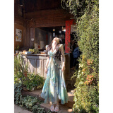 南木熊连衣裙林间浮夏吊带气质吊带裙女2025年夏季新款印花显瘦收腰长裙 吊带连衣裙【80-100斤】 带胸垫