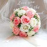 仁善祥手捧花结婚领证手捧花结婚仿真花求婚婚纱摄影拍照道具手捧花 粉/白玫瑰（约12朵）+礼品袋 1束