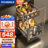 悍高（HIGOLD）拉篮304不锈钢厨房橱柜双层调味篮带阻尼导轨 400柜2层-L系列调味篮