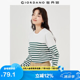 佐丹奴T恤女纯棉条纹海军风海魂衫开叉下摆圆领长袖t恤女13322802