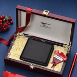 七匹狼男钱包真皮短款软羊皮钱夹商务皮票夹礼盒装生日礼物送男友送爸爸 经典款黑色-尊贵木礼盒装