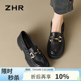 ZHR乐福鞋女软底百搭网面透气单鞋女英伦风粗跟女鞋 FTEP06E 黑色 37