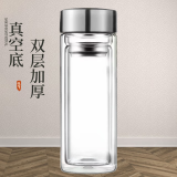 【⭐采销推荐】高硼硅双层玻璃杯泡茶杯茶水分离杯隔热车载水杯 双层真空底银色直筒 330ml 1只