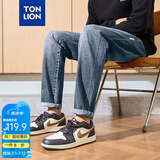 唐狮（TonLion）春夏新款牛仔长裤男港风潮牌宽松休闲直筒裤 中牛仔蓝/无绒款/A款 31
