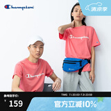 Champion夏季经典款印花草写LOGO圆领休闲运动T恤无性别冠军短袖男女情侣 粉红色(偏薄） XL