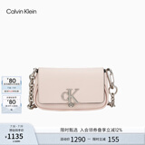 Calvin Klein时尚单肩包礼物链条包包金属字母旋扣翻盖CK女包斜挎马鞍包DH3240 PS2-贝壳粉 OS