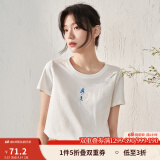 茵曼（INMAN）夏季新款圆领文艺小清新绣花复古休闲百搭显瘦短袖T恤女 米白色 S