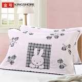 金号 纯棉枕巾一对2条装 全棉纱布加大加厚卡通情侣儿童家用枕头巾 格子兔/绿色（2条装） 52*76cm