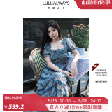 LULUALWAYS我爱露露24夏季新款氛围感欧根纱印花蛋糕裙长款连衣裙 蓝色 M