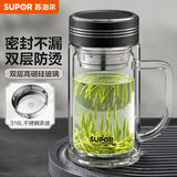 苏泊尔（SUPOR）双层玻璃杯大容量泡茶杯带把手办公水杯男女士玻璃杯子茶水分离杯