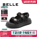 百丽（Belle）亮片休闲凉鞋女商场款厚底增高凉鞋B4A1DBL4 黑色 37 (235mm)