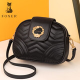 金狐狸（FOXER）牛皮女士包包女包大容量单肩斜挎包菱格小包轻奢女生女友生日礼物