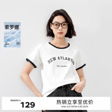 伊芙丽（eifini）伊芙丽凉感粉色多巴胺甜酷美式复古T恤2024夏装设计感短袖上衣女 本白色 160/84A/M