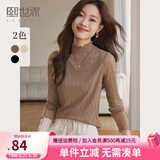 熙世界肌理蕾丝打底衫女2024秋冬新款花边半高领内搭长袖T恤上衣 布丁卡其 M