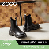 爱步（ECCO）厚底切尔西靴女 倪妮同款一脚蹬女靴中筒牛皮靴 踪迹220753 黑色22075301001 38