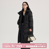 艾莱依（ERAL）羽绒服女士温暖连帽长款羽绒服女冬季设计感鸭绒外套 炭黑-升级款-修身版 S 155【建议90-120斤】
