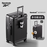 锐步（Reebok）行李箱PC拉杆箱多功能登机箱旅行密码箱子曜岩黑20英寸
