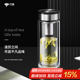 万象（WANXIANG）双层玻璃杯大容量高颜值简约商务泡茶杯带盖高硼硅玻璃杯车载便携 V48RL-钛黑亮 370ml