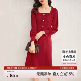 尚都比拉秋季法式连衣裙中长款气质女神范显瘦小个子裙子 酒红色 M 