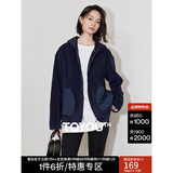 初语双面绒复古休闲外套女2024秋冬新款撞色减龄保暖宽松连帽开衫 藏青色 M