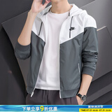 耐克（NIKE）外套男上衣 25春夏季新款运动服休闲透气跑步快干防风衣梭织夹克 727325-084/白灰色/连帽网衬 L (175/92A)
