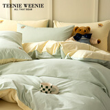 TEENIE WEENIE小熊全棉水洗棉四件套纯棉100%床单床笠被套罩枕套床品宿舍三件套 海盐微风 水绿+米黄 1.5/1.8m床 床单款 被套200*230cm