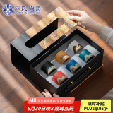 苏氏陶瓷（SUSHI CERAMICS）手绘釉画彩茶杯千里江山六色功夫茶杯节日伴手礼茶具手提礼盒套装