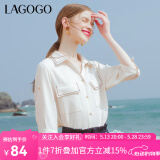 lagogo工装风五分袖V领白衬衫女拉谷谷春夏新款垂顺气质雪纺上衣 本白色(V1) S 155/36