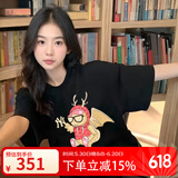 美职棒（MLB）官网 t恤女装宽松韩版短袖ins休闲短袖时尚简约半袖春夏款上衣 纽约洋基队/黑色 L 175/96A