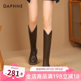 达芙妮官方长筒靴女靴秋冬2024新款骑士靴女弹力高筒靴显瘦百搭长靴女 棕色【显瘦V口】 37