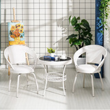 明强阳台桌组合简约小茶几小户型客厅茶桌椅仿藤编小圆桌钢化玻璃桌子 米白色旋转椅子2椅+60圆桌 整装