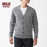 无印良品 MUJI 男式 美利奴羊毛 高针距V领开衫 长袖针织衫 AAB02A0A 灰色 XL