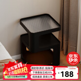 航轩世家床头柜小型家用卧室创意床边柜现代简约收纳架子铁艺移动边几 【带感应灯】35*35*59cm-幽暗黑