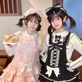 TO ALICE【To Alice】熊之原创lolita古早昭和蛋糕三层裙摆背带裙衬衫套装 C8637黑色背带裙 S