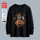 名创优品（MINISO）长袖t恤男春秋季宽松休闲百搭纯棉打底衫简约百搭圆领男装上衣服 黑色(宇航熊) L 175(体重120-140斤左右)