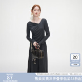 范思蓝恩秋季设计感针织T恤半身裙时尚套装女秋装新款慵懒高腰半身裙女 深灰色（半身裙） XS