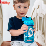 努比（Nuby）儿童喝水吸管杯大容量耐摔防漏户外便携带卡扣闪亮运动水杯 蓝色鲨鱼 415ml