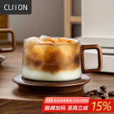 CLITON日式咖啡杯碟套装高档下午茶礼盒装高颜值木托咖啡玻璃杯碟勺套装