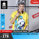 闪电潮牌（GENANX）太空棉夏季T恤男嘻哈情侣装宽松字母印花动漫五分袖潮流短袖 黄色 XS