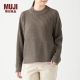 无印良品 MUJI 女式 含牦牛绒羊毛 宽罗纹编织 高圆领毛衣 长袖针织衫简约 深咖啡棕色 S