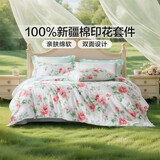 富安娜床上四件套纯棉100%数码印花床单被套 单双人套件 203×229cm 夏花