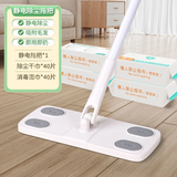 太太乐拖把静电除尘纸一次性拖地湿巾吸尘纸家用擦地墩布纸巾平板拖把 日式静电平拖【拖把+2干+2湿】